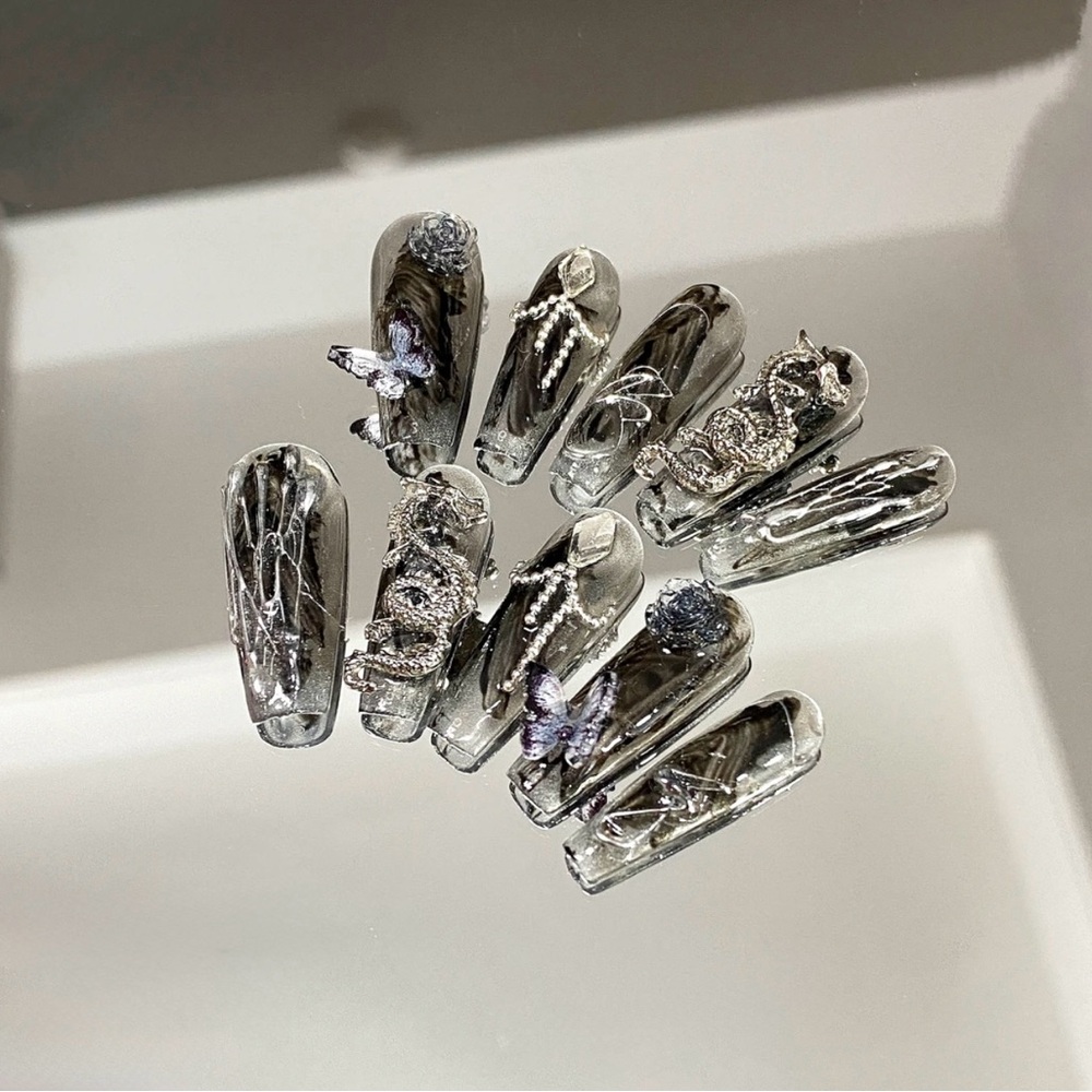 Elegant Black and Silver Nail Art Set